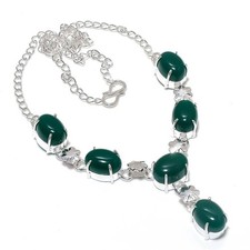 Green Onyx Gemstone Handmade 925 Sterling silver Jewelry Necklace Size 18"