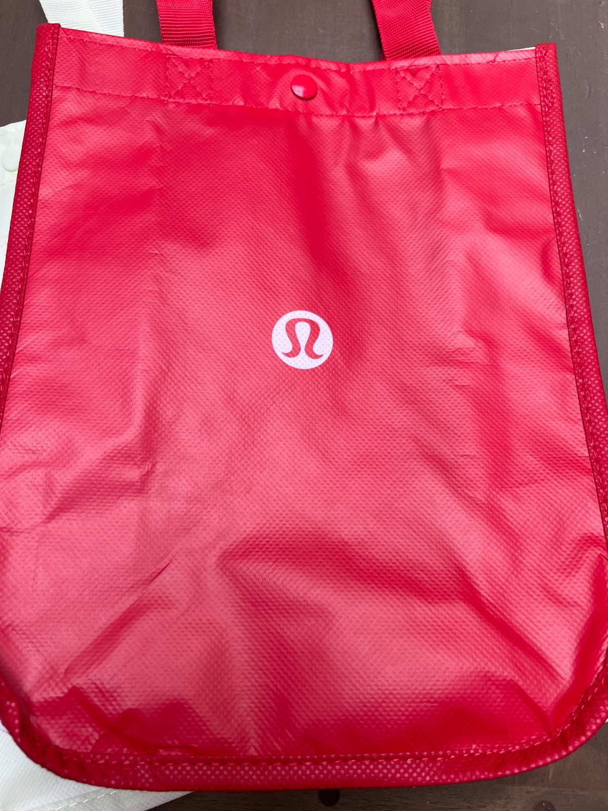 NEW TWO LULULEMON SMALL, SHOPPING TOTE, BAG, MINT GREEN & RED, REUSABLE image 3
