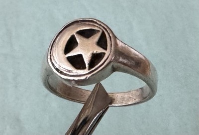 Estate Vintage 925 Sterling Silver Five Point Star & Crescent Moon Size 6.5 Ring