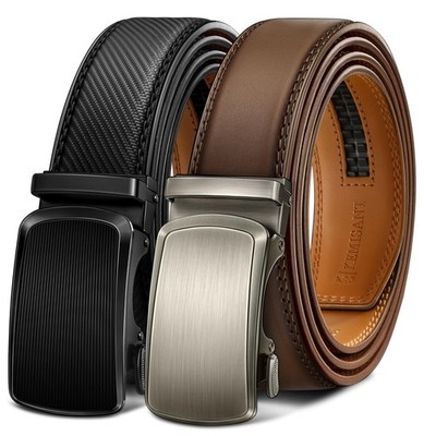 Men Belt 2 Pack, Leather Ratchet Belt Easy Click Slide For Men 1 3/8'',Cut for...