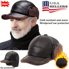 Men's Winter Hat w/ Visor Warm Earflaps Hat Fleece Faux Fur Baseball Cap Gift US