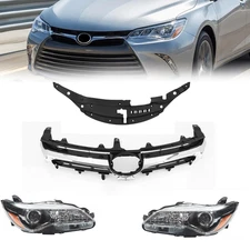 SET For 2015-2017 Toyota Camry  Grille Halogen Headlight Radiator Support Cover