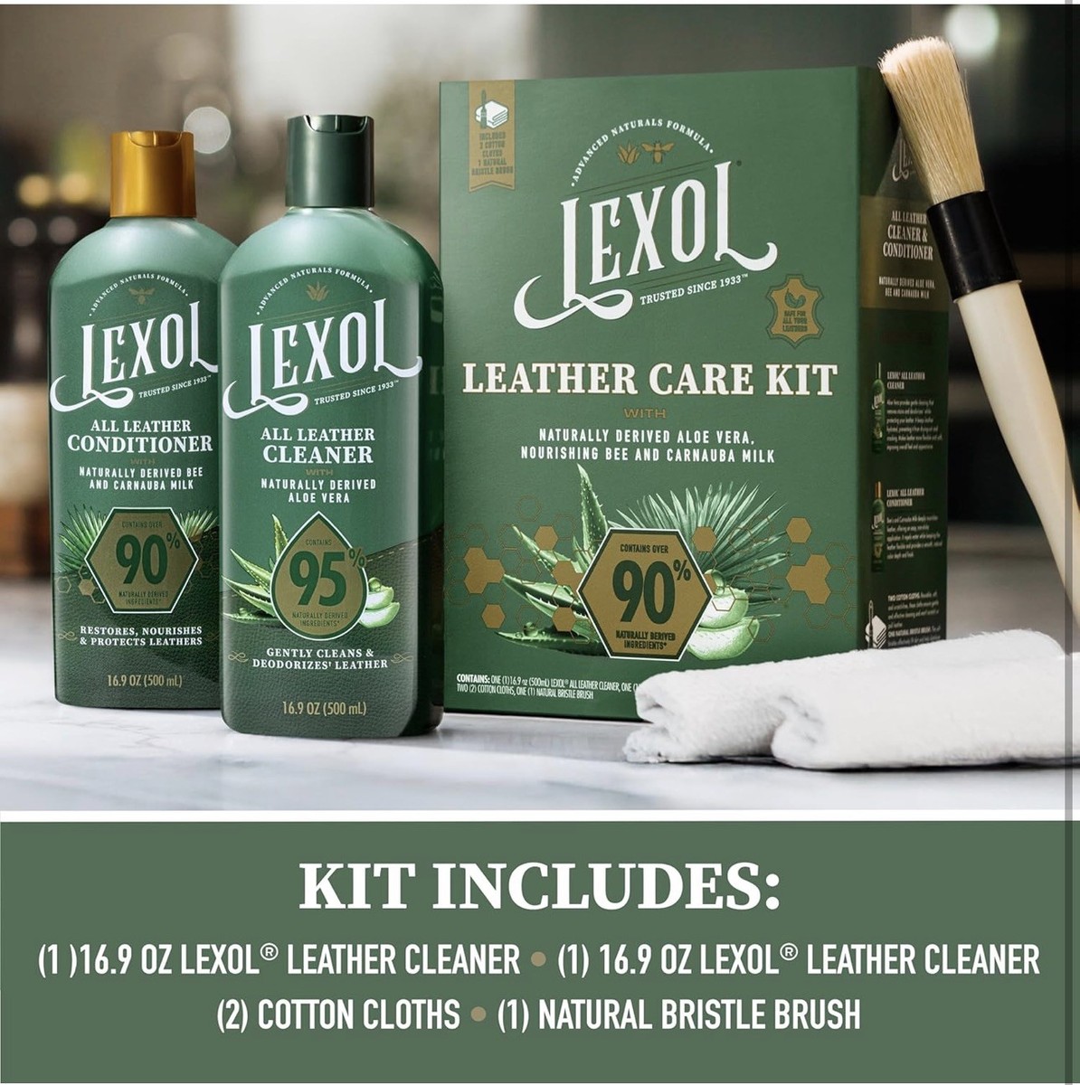 Lexol Advanced Naturals Leather Care Kit with All Leather Cleaner,  Conditioner,