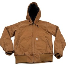 Carhartt Kids J130-W Hooded Jacket Brown Quilted Insulated Lined Youth S 4-6