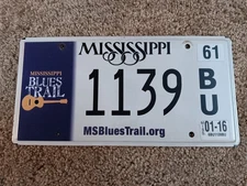 Mississippi License Plate - Blues Trail Music Jazz Guitar - 1136 BU - 2016