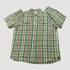 L.L. Bean Shirt Mens L Green Plaid Flannel Cotton Linen  Rugged Outdoors 279925