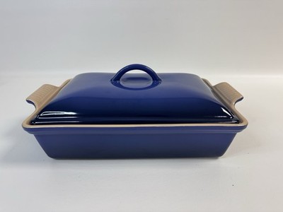 Le Creuset Heritage Stoneware Rectangular Baking Dish + Lid 4Qt Marseille Blue
