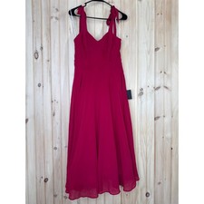 NWT Lulus Sophisticated Charisma Berry Red Tie-Strap A-Line Midi Dress Size M 