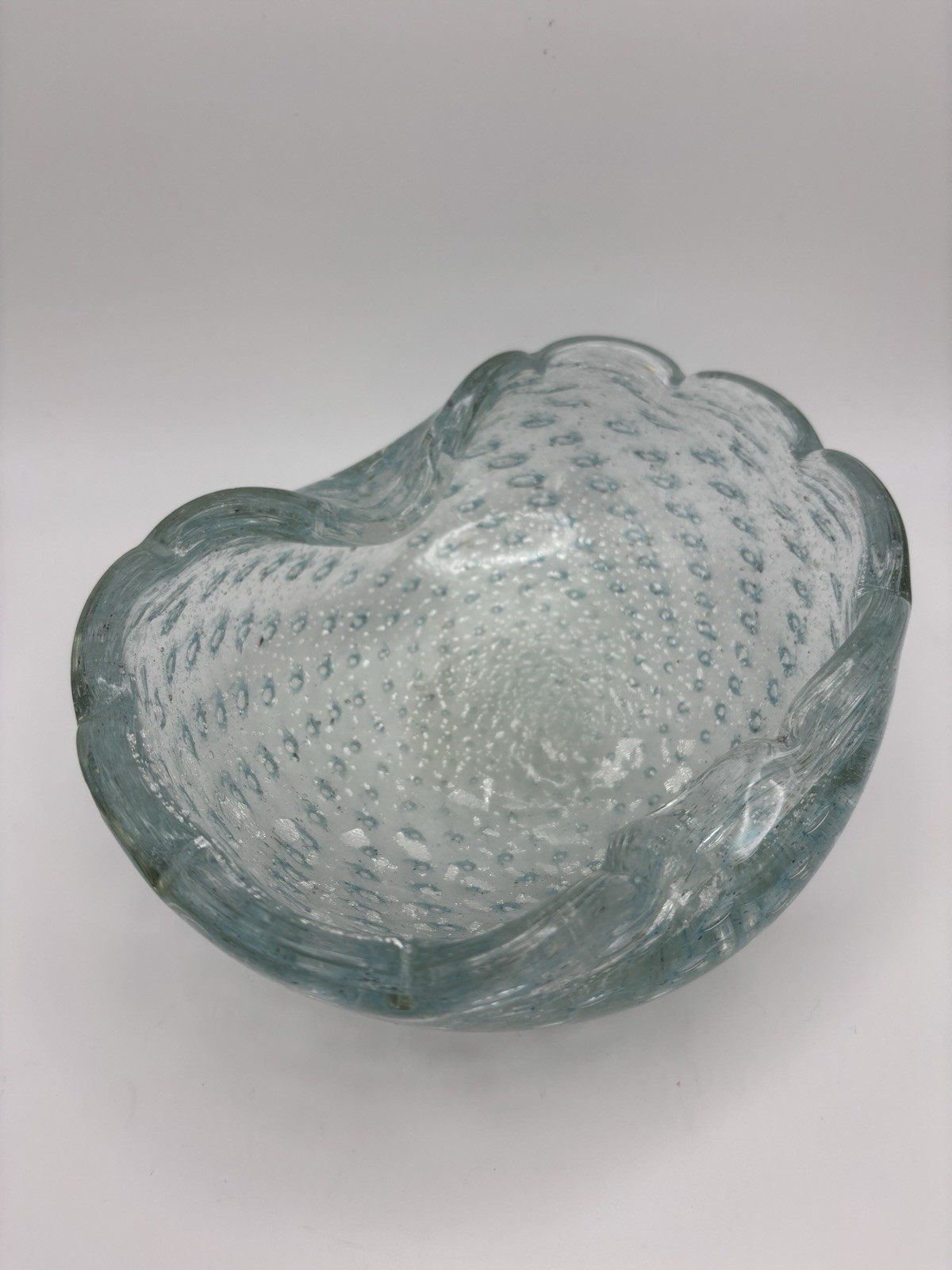 Vintage Murano aqua teal green art glass trinket dish with silver flecks