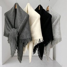 Women's Soft Knit Triangle Shawl Wrap Tassel Fringe Winter Warm Scarf Cape Stole