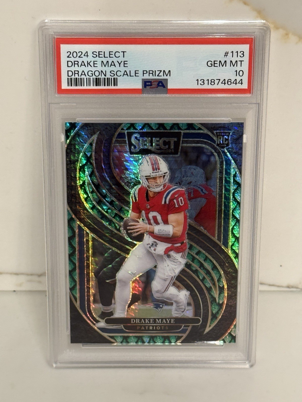 2024 Panini Select - Premier Level Drake Maye #113 Dragon Scale Prizm /81 PSA 10