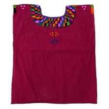 Hand Stitched Embroidered Magenta Huipil Top   Likely Guatemalan, Artisan-Made