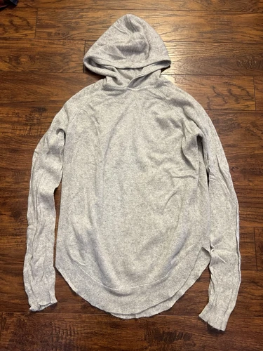 Theory Curved Hem Hoodie 100% Cashmere Lightweight Gray Sweater $335 Large