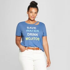 Modern Lux Top Womens Size Medium Blue Distressed Short Sleeve 