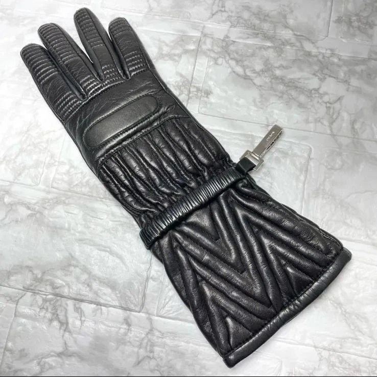 Prada Cashmere Sheepskin Leather Gloves Black Matalasse Design - Image 4 of 4
