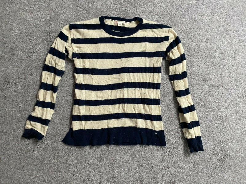 CREWCUTS Girls Sweater sz 14 Ivory Striped Long Sleeve 40% Wool *FLAW - PILLING
