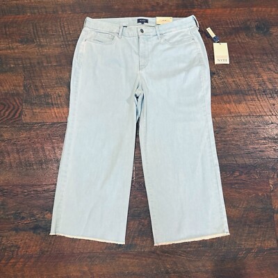 NYDJ Wide Leg Capri Jeans Fray Hem Light Wash Blue Denim Lift Tuck Size 12  New | eBay