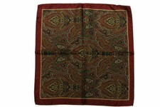 Battisti Pocket Square: Maroon with moss  beige paisley, pure silk