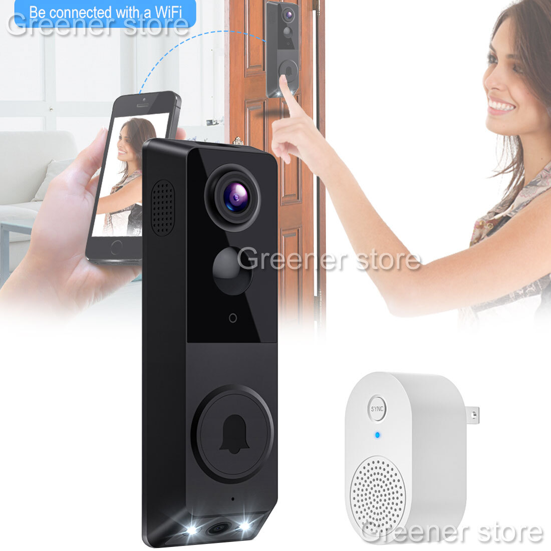 Video Doorbell Camera Wireless with Chime Ringer Smart AI Human Detection 2.4G-image