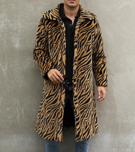 Abrigo de piel sintética de lujo cálido para hombre mullido grueso invierno difuso chaqueta larga abrigo - Imagen 9 de 13