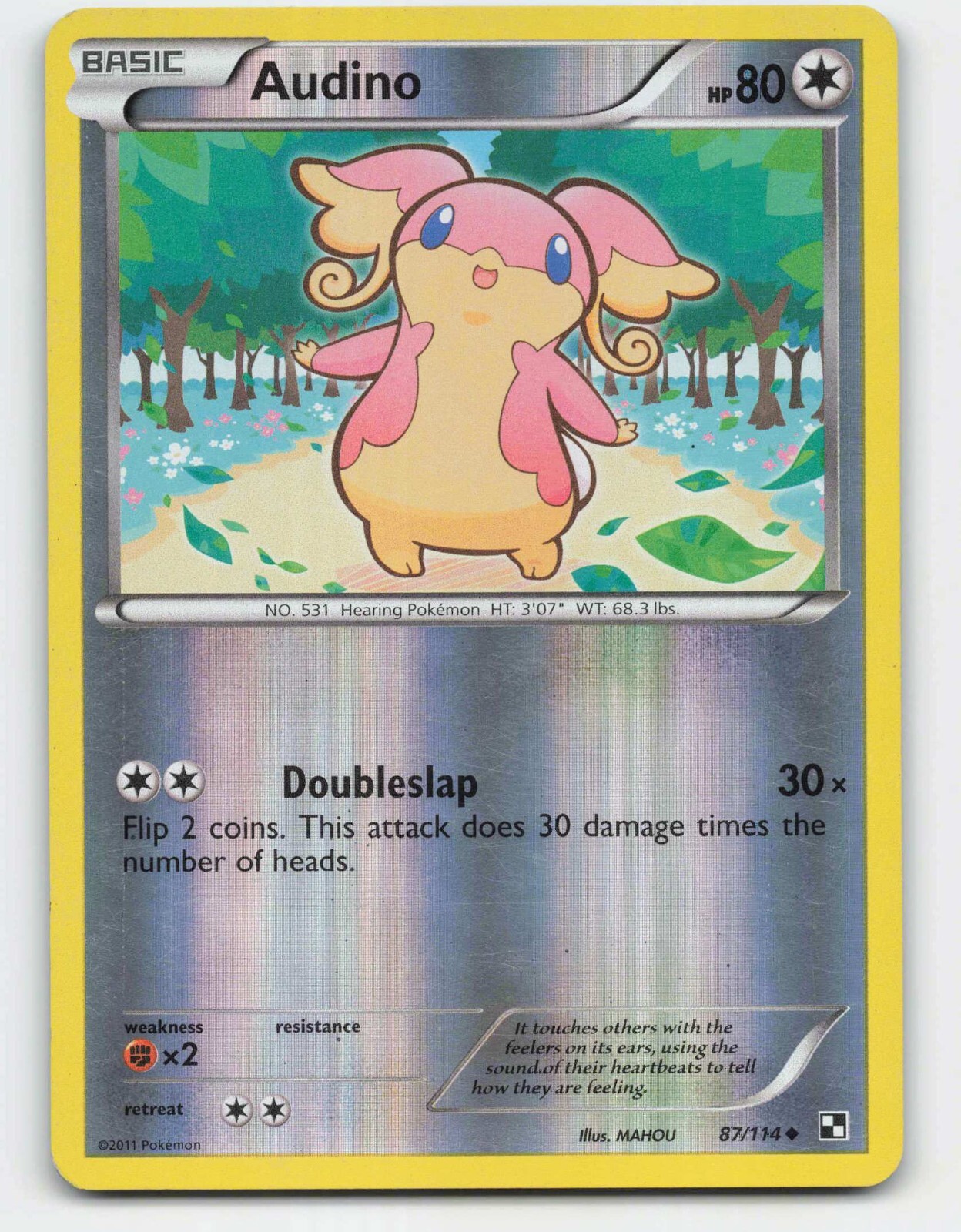 2011 Pokemon, Black & White, #87/114 Audino, Reverse Holo Uncommon