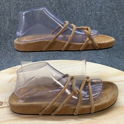 Zara Sandals Womens 40 Comfort Slip On Criss Cross Rope Slide Brown Suede  Flats