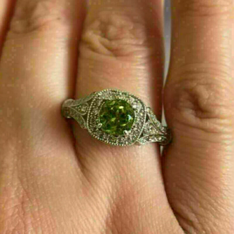 2Ct Round Cut Green Peridot Halo Women's Engagement Ring 14K Whiye Gold Finsh - Image 4 of 4