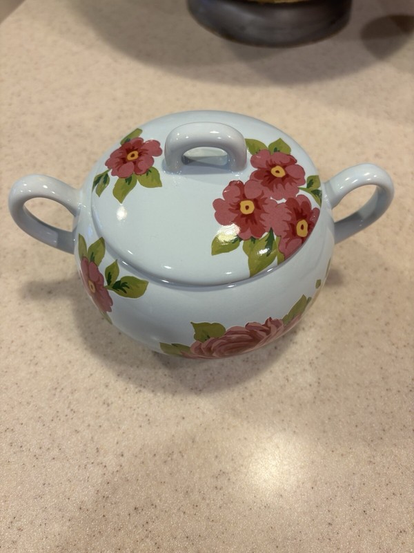 Vintage Songbird Garden Blue Sugar Bowl by Rosie B. Farmer
