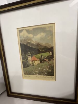 Ernst Geissendorfer Maria Gern Original Color Etching Bavaria Germany Framed