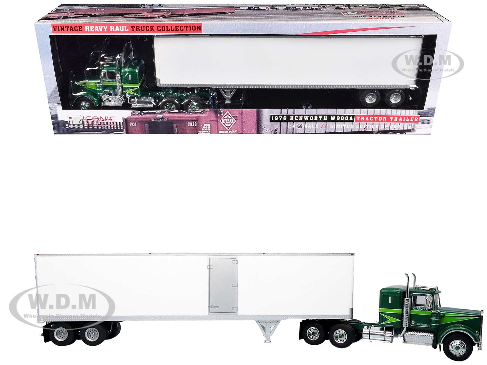 1976 KENWORTH W900A TRUCK W/TRAILER GREEN 1/43 MODEL BY ICONIC REPLICAS 43-0591