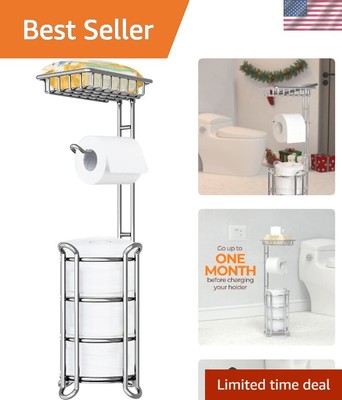 Elegant Chrome Toilet Paper Holder Stand with Shelf for Bathroom Essentials