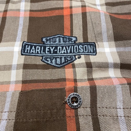 Harley Davidson Button-Up Shirt 2XL Tall Men's Orange Plaid Check Logo Motorbike - Picture 2 of 8