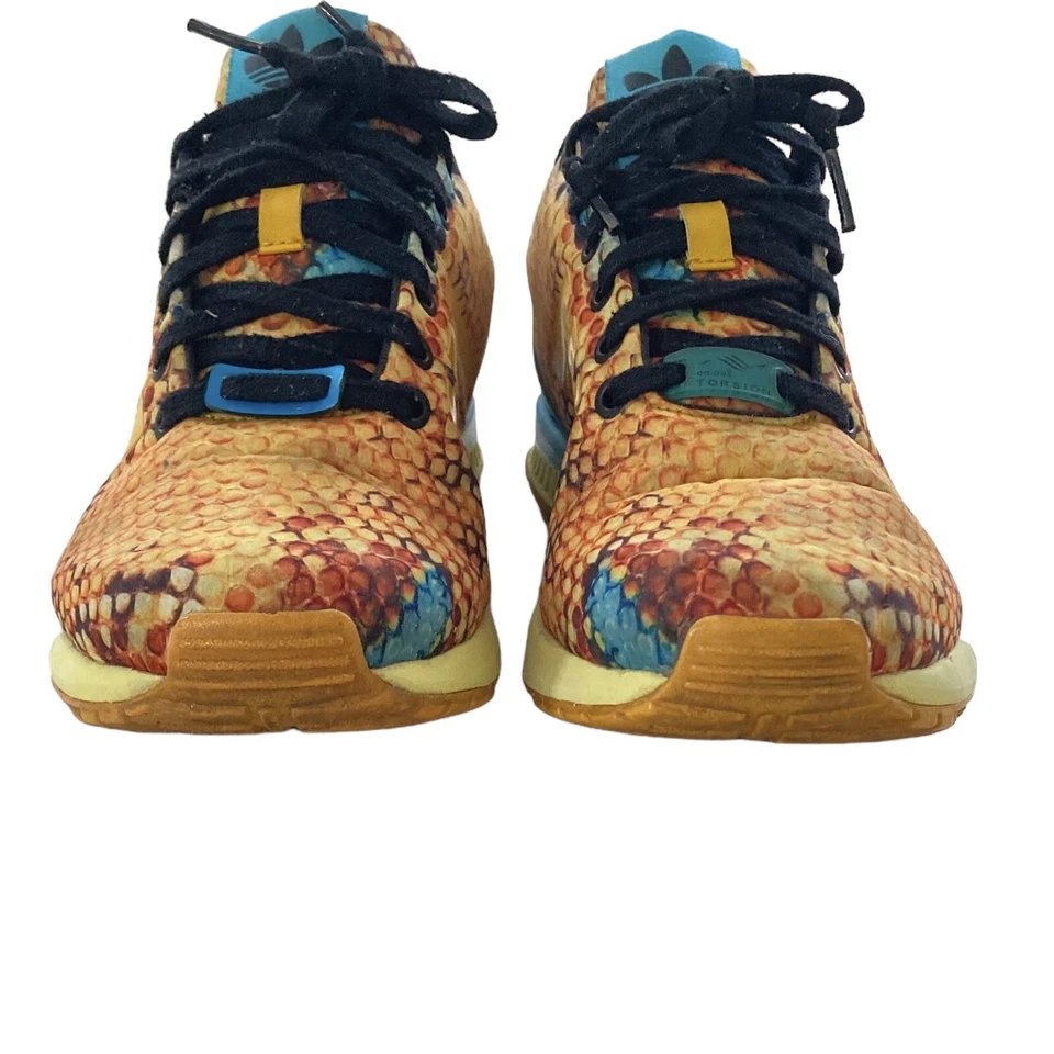 Adidas ZX Flux Torsion Orange/Blue Snakeskin Printed Sneakers Sz 8 - Image 4 of 4