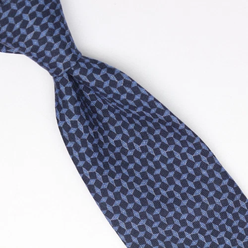 Gladson Mens Wool Necktie Navy Light Blue Diamond Print Soft Woven Tie Italy