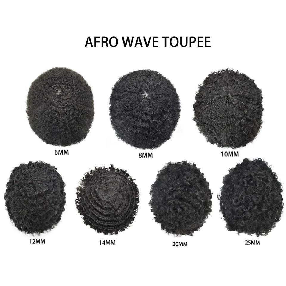 Peluca para hombre afro toupee negra duradera mono afro tejido rizado rizado unidad de cabello Foto 3 de 4