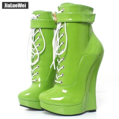 18cm Ultra Womens High Heel Wedge Shiny Lace-up Ankle BALLET Boots Clubwear Hot