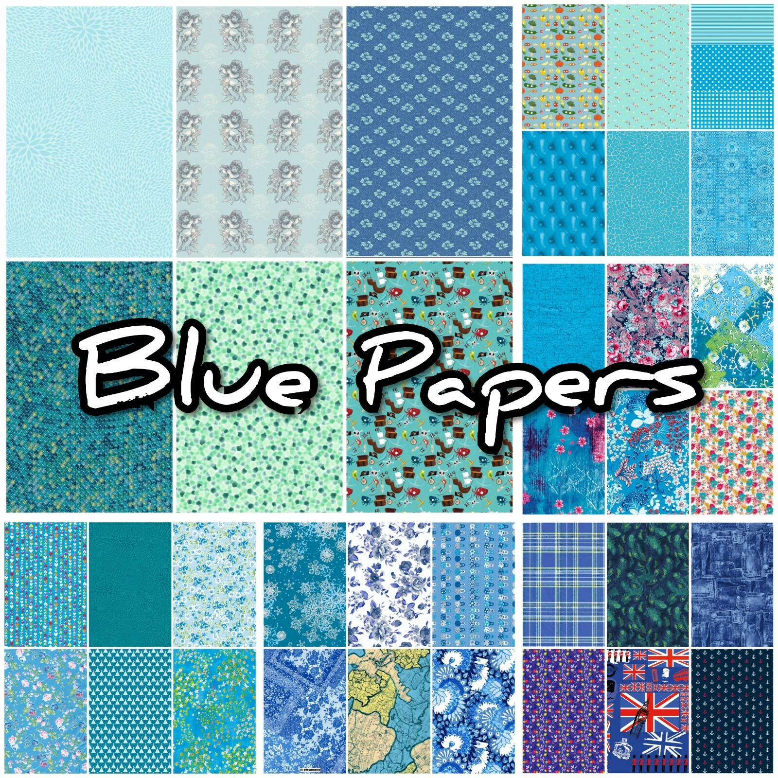 Decopatch Paper, Decoupage Paper Half Sheet, BLUE ***Inc Texture/Foil