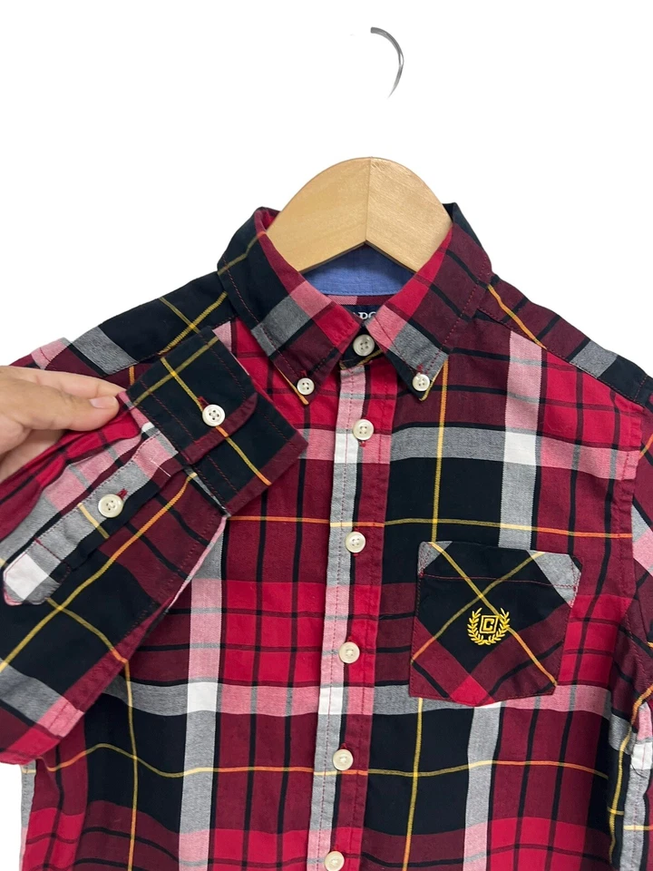 Camisa de vestir Chaps para niño manga larga roja y negra a cuadros con botones talla S Foto 4 de 4