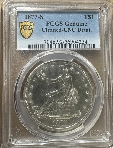1877 s trade dollar PCGS UNC Detail - Cleaned