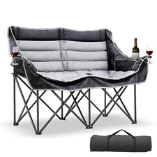 Begonia.K Double Camping Chair 2 Person Chaise with Cup & Wine Glass Holder