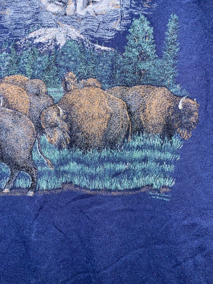 Camiseta Camisa Vintage Años 90 Mount Rushmore Bisonte Buffalo De Colección L Grande Niños Foto 4 de 4