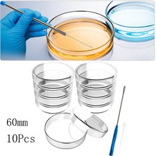 10Pcs 60mm Autoclavable Glass Petri Dishes with Clear Covers Inoculation Loop