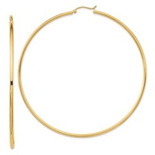 14k Yellow Gold 2x80mm Round Tube Hoop Earrings 4.74g L-81mm, W-80mm for Mom