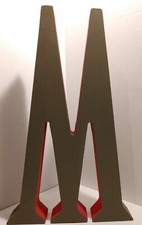 18" x 11" x 2" The Letter M Initial Monogram Table Decor Art Gray and Red Wood
