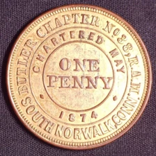 Butler Chapter No 38 Masonic Penny Token South Norwalk Connecticut