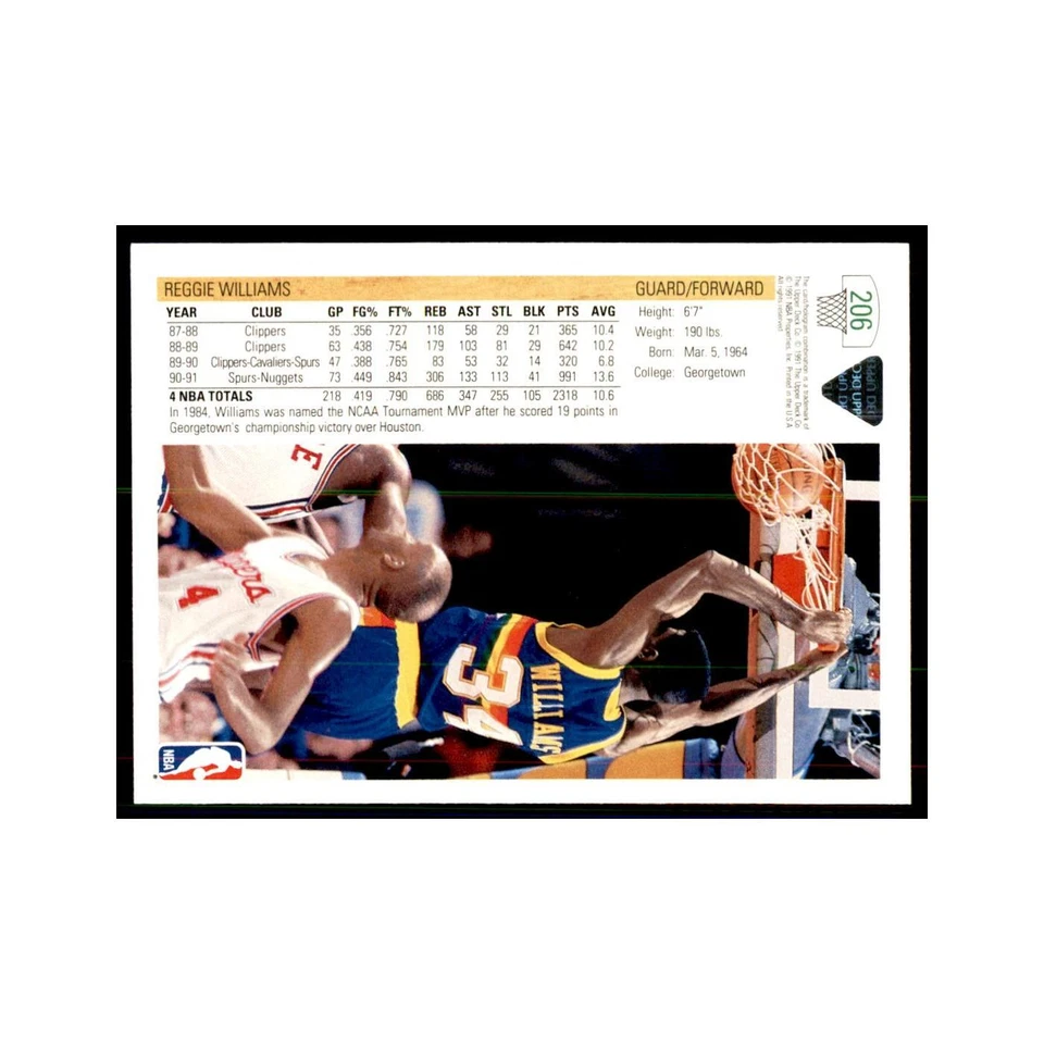 1991 Upper Deck Reggie Williams Basketball Cards #206 - Image 2 of 3