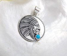 Hand made in USA925Sterling Silver Oxidized Indian Native American Chief Pendant