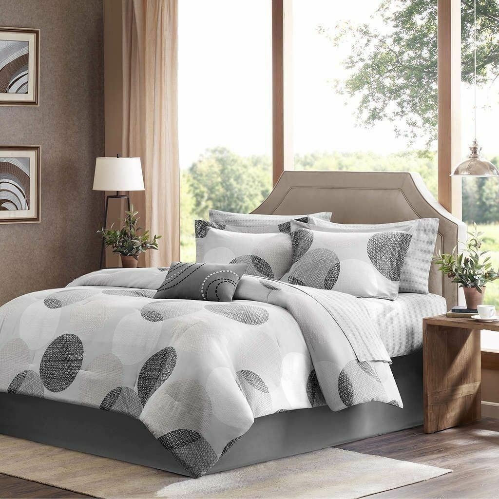 Gray Grey Polka Dots 9 pc Comforter 