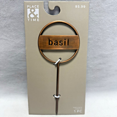 BASIL Plant Label Identification Metal Garden Marker Stake 3''x7.2'' Copper Color