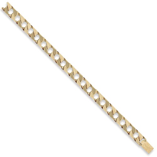 9ct Yellow Gold 12mm Plain & Bark Casted Curb Bracelet - Picture 13 of 19